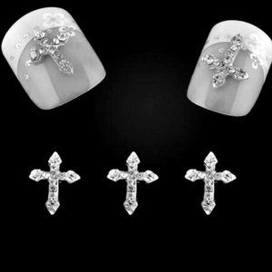 Crystal Cross 3D Nail Decals Silver Rhinestone